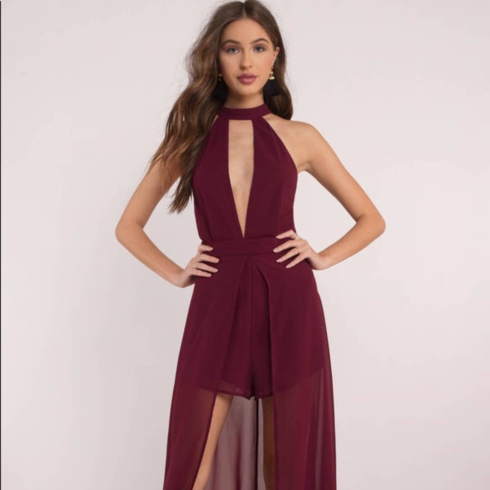 Tobi Wine Choker Maxi Romper